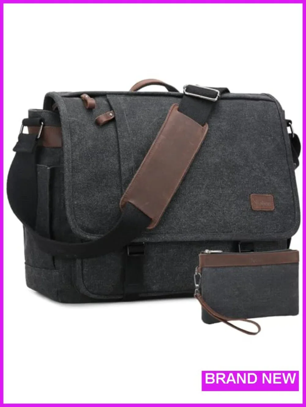 Water-Resistant Canvas Messenger Bag Laptop 17-17.3